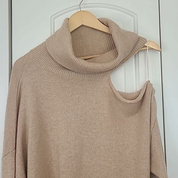 PAIGE Raundi Wool-Blend Cold-Shoulder Sweater Camel Size XL - Picture 3 of 13